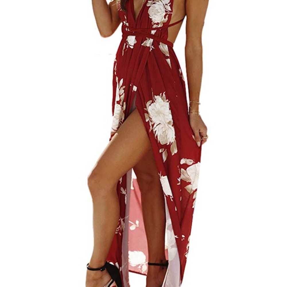 FFLMYUHUL Strap Floral Backless Maxi Dress sz L